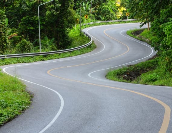 Winding road in a verdant landscape