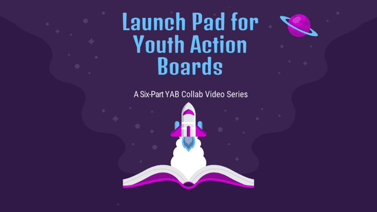 Launch Pad for Youth Action Boards promo image with rocket ship blasting out of a book